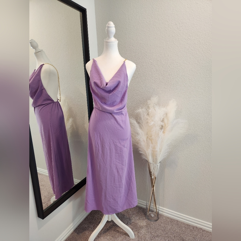 EUPHORIA Backless Purple Dress with Chain Straps